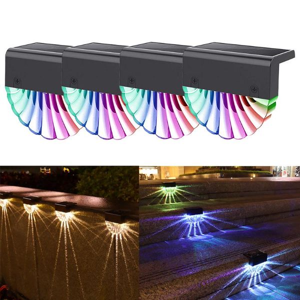 

solar lamps 4pcs deck light outdoor waterproof led fence lights for patio stairs yard garden step warm white/color changing lighting