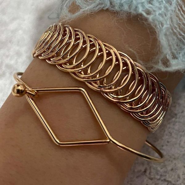 

link, chain 2 pcs/set boho women bracelets set fashion gold irregular geometric rhombus adjustable bracelet exquisite wedding beach jewelry, Black