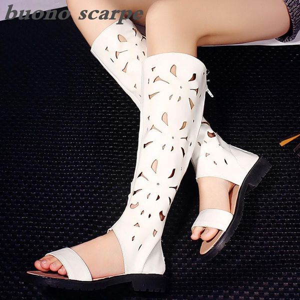 

fabric high boots low heel women's shoes open toe cold 40-43 large size sandals, Black