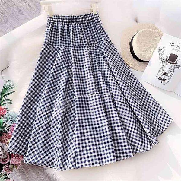 

summer women's black and white plaid skirt retro wild umbrella high waist was thin a-line elegant casual gd410 210506