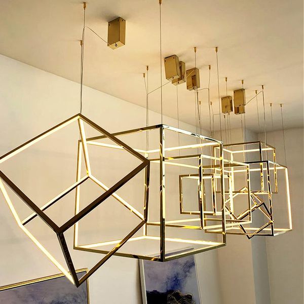 

chandeliers modern gold square led lighting indoor pendant lights living room decor hanging lamp lobby luminaire