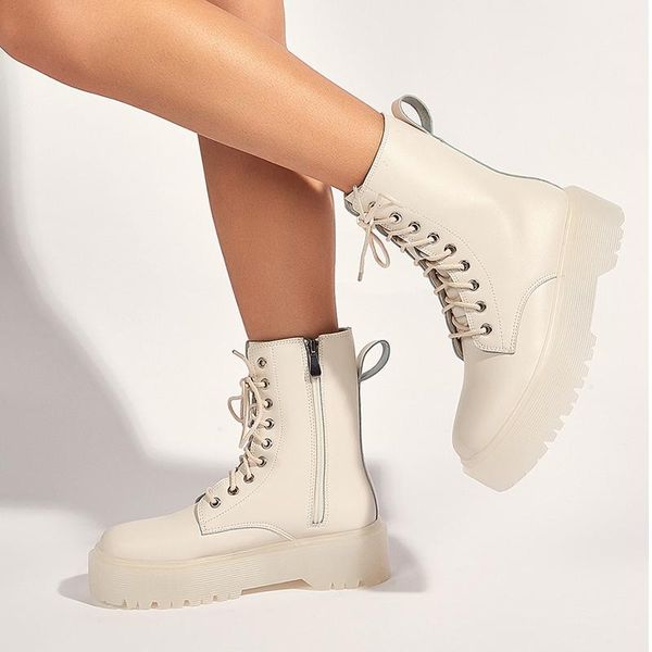 

boots women ankle fashion thick heel ladies short booties white winter platform female causal woman zipper shoes, Black