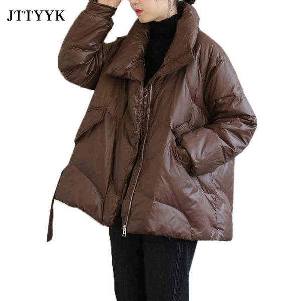 

short 90% white duck down jacket winter women korean stand-up collar warm parkas light loose down coat woman beige jackets 211130, Black