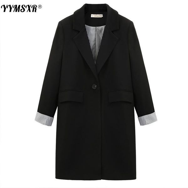 

women's suits & blazers yymsxr casual long jacket suit black autumn and winter fashion plus size temperament ladies blazer, White;black