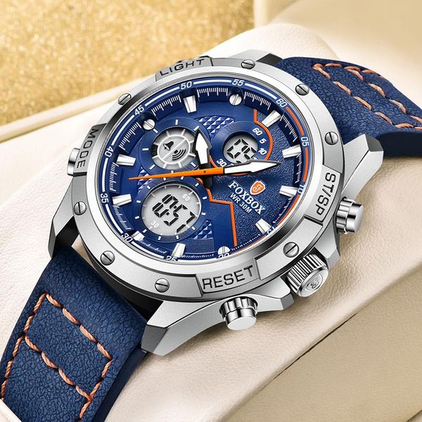 

wristwatches 2021 dual display men watches luxury sport waterproof quartz electronic watch for fashion leather luminous chronograph, Slivery;brown