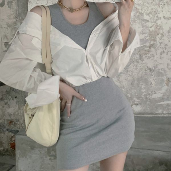 

korean spring fashion dress chic work dresses vest dressed women street, Black;gray