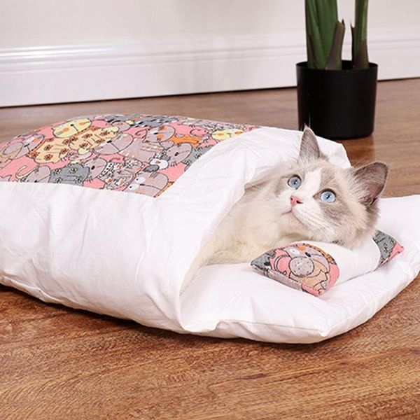 

cat beds & furniture sleeping bag removable dog bed warm deep sleep cave winter japanese pet house for cats dogs nest cushion with pillow