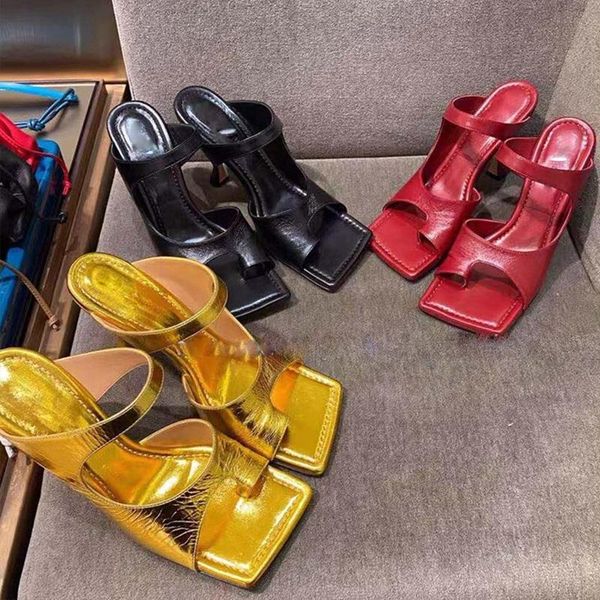 

my-love women slippers clip square toe summer sandals slides slip on hollow design thin 8cm high heels pumps party mule, Black