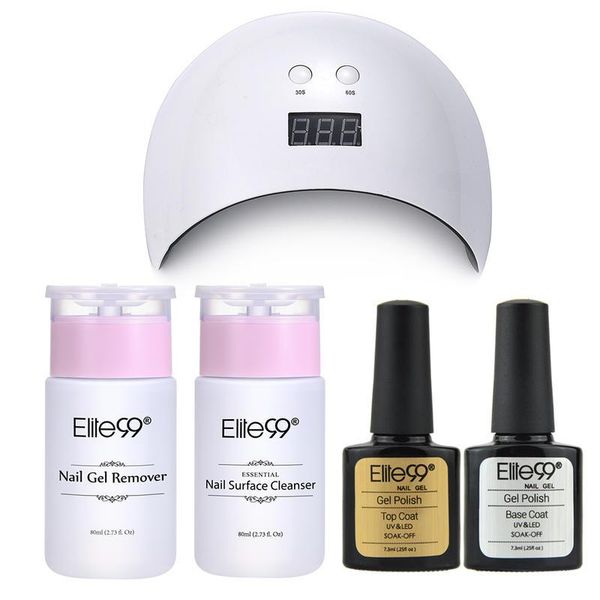 

nail art kits elite99 7.3ml base coat gel set with 24w lamp 80ml surface cleanser polish remover liquid manicure kit