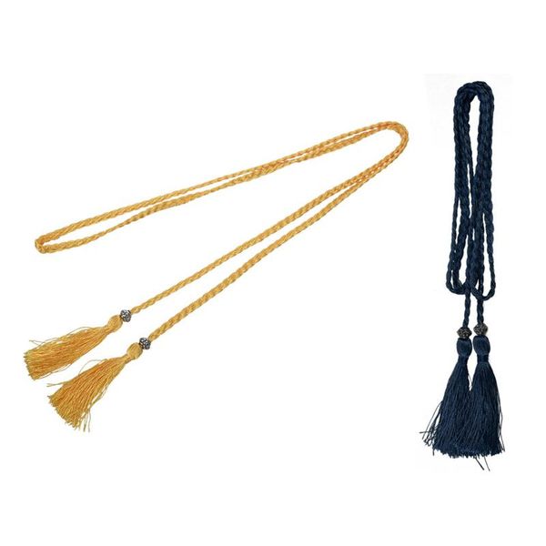 

woven tassel belt knot decorated waist chain rope, gold & navy blue belts, Black;brown