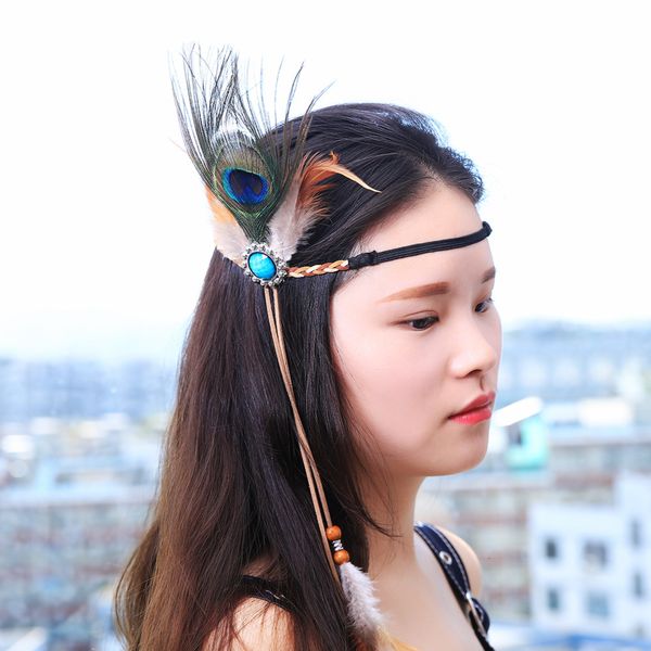 

souvenirs pendant peacock feather hair band bohemian national headdress women's headband indian dress