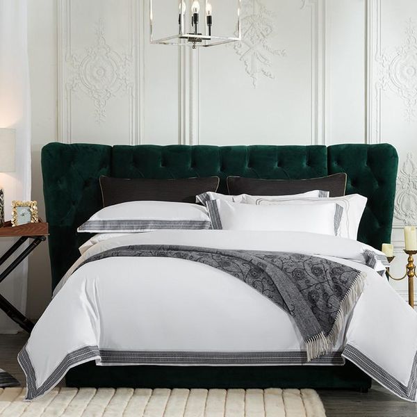 

bedding sets white grey 100% egyptian cotton pinted edge duvet cover set 4 piece luxury soft silky bed sheet pillowcase