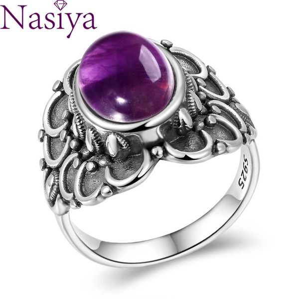 

cluster rings oval amethyst silver 925 gemstone natural for girl wedding engagement jewelry drop, Golden;silver
