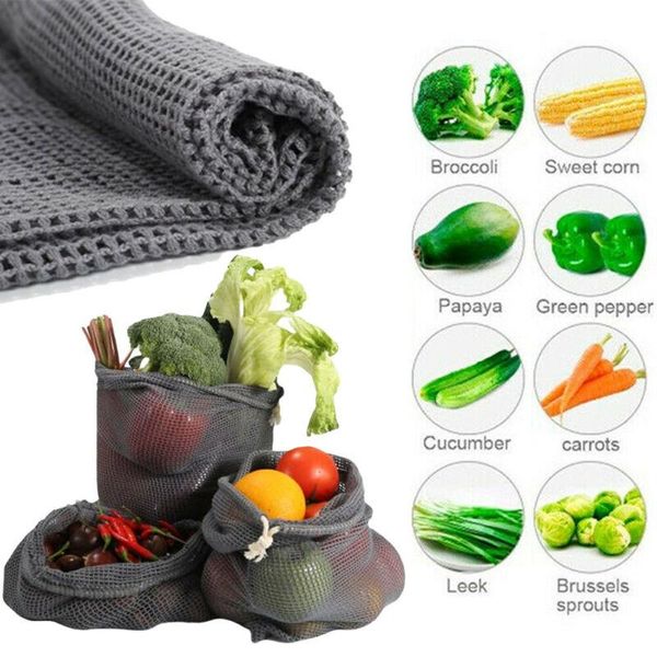 

shopping bags reusable cotton mesh fruit bag drawstring vegetable storage net
