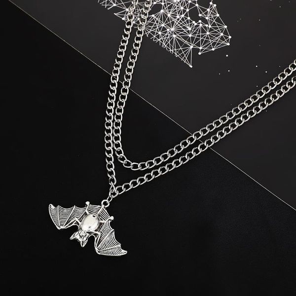 Anhänger Halsketten Fledermaus Halskette Frauen Halloween Frau Kette Hohe Qualität Schmuck Mehrschichtige Silber Farbe Trendy Metall Collares