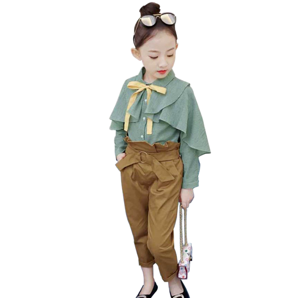 

kids clothes patchwork bat shirt + pants 2 pcs suit for girls ruffle high waist spring novelty clothing sets, White