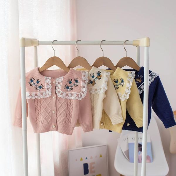 

pullover 2021 autumn children's sweater girls' flower cardigan, Blue