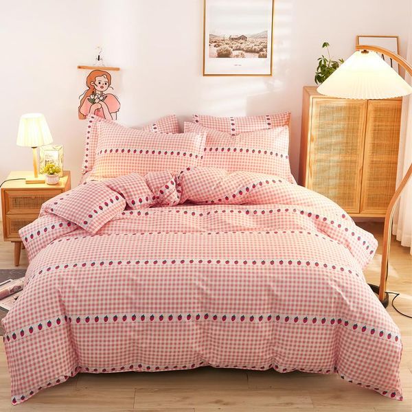 

bedding sets strawberry plaid cotton duvet quilt cover pillow case bed sheet soft breathable single double king  set oceania