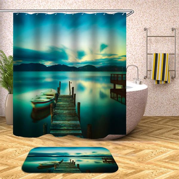 

blue pattern 3d bathroom shower curtain polyester waterproof fabric knitted for home decoration curtains