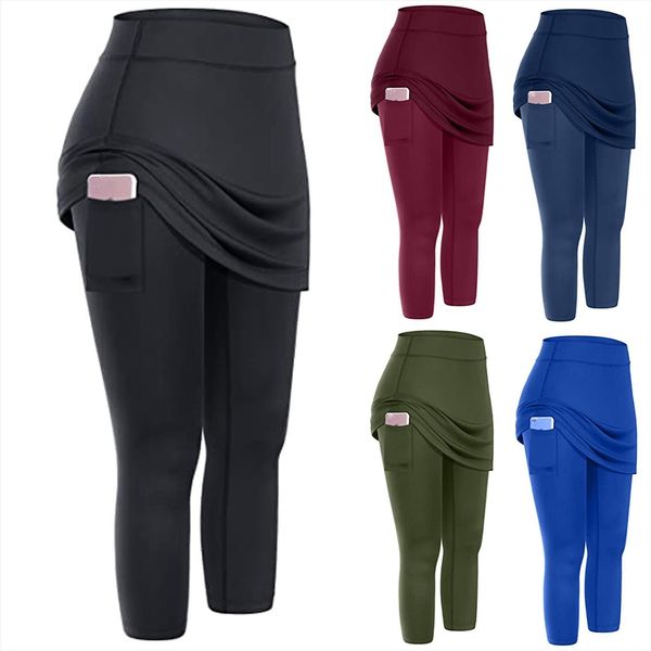 

fitness skirt tennis pants women legging spandex sports elastic leggins cropped culottes legins g, Black