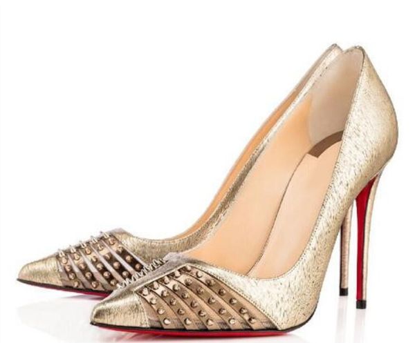 

2021 red bottom fashion high heels for women party wedding triple black nude yellow pink glitter spikes pointed toes pumps dress shoes