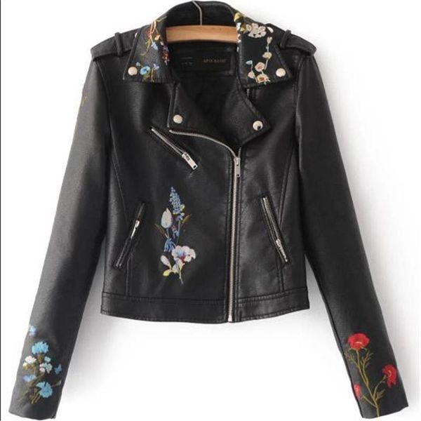 

women's jackets winter pu leather jacket women fashion motorcycle coat short biker soft female embroide manteau abrigo veste, Black;brown