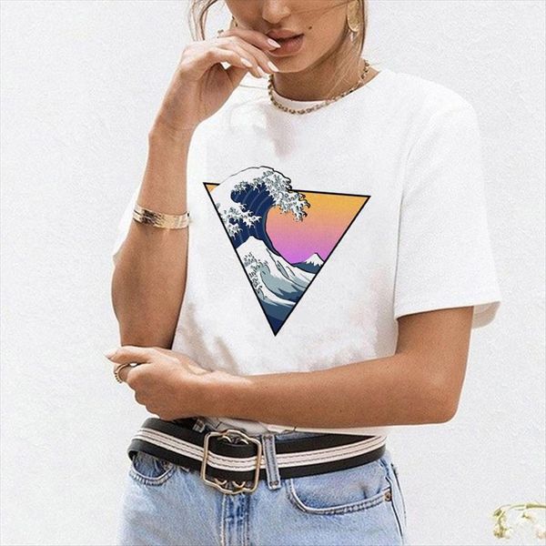 

creativity color graphic print womens t shirt short sleeve o neck streetwear lady, White