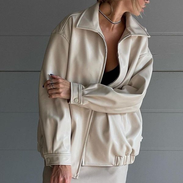 

women's jackets 2021 casual pu leather jacket for women fall white zip up coat female windbreaker oversized fashion outwear, Black;brown