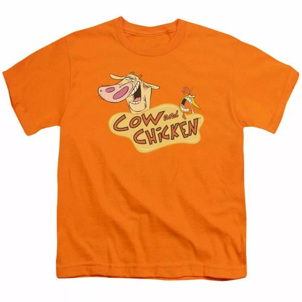 

Cow and Chicken Logo Kids Youth T Shirt Licensed Cartoon Tee Orange, White;black