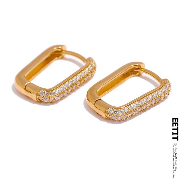 

hoop & huggie eetit 100% 925 sterling silver cubic zirconia earrings square luxury fashion jewelry texture metal bijoux femme 2021, Golden;silver