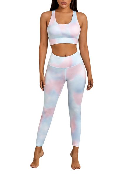 

leopard print split sports suit bra bikini high waist pants casual yoga two-piece set 26081 design and color, Gray;blue