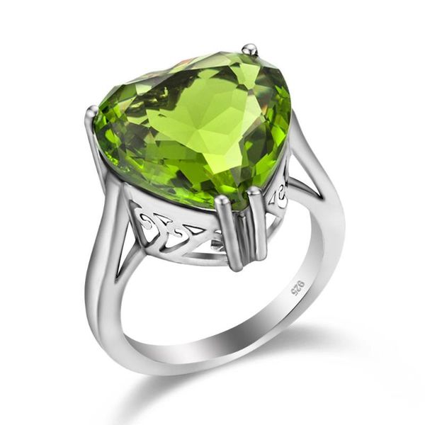 

cluster rings szjinao silver 925 jewellery ring heart emerald gemstone for women peridot jewelry natural luxury fine gift, Golden;silver