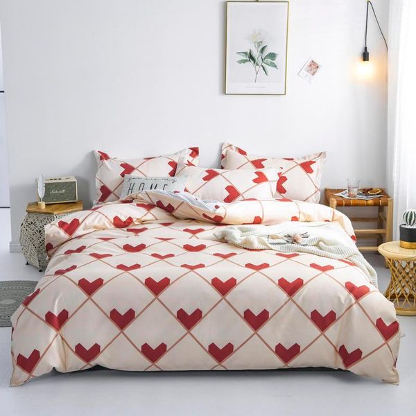

bedding sets bed linen 200x220  size red heart printed striped cover king duvet