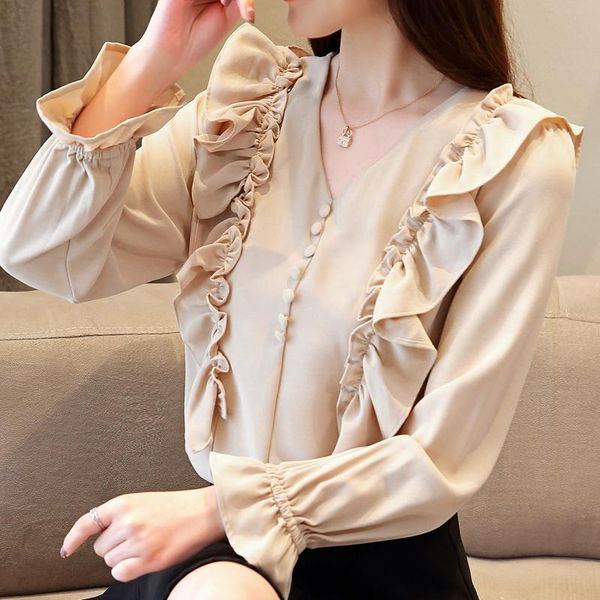 

women's blouses & shirts 2021 autumn women blouse chiffon ladies work wear shirt long sleeve slim fit chemise en, White