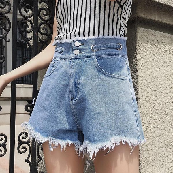

women's jeans lguc.h loose shorts woman 2021 washed women denim high waist jean korean style short femme white blue