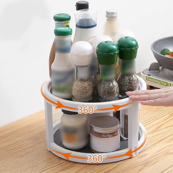 

storage bottles & jars 2-layer 360 degree rotating rack kitchen spice multifunctional non-slip