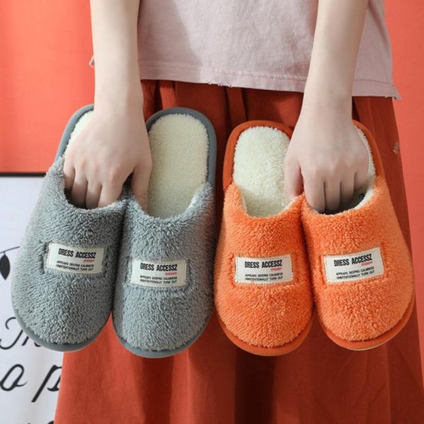 

slippers winter women's simple furry cotton for home soft flat shoes 2021 indoor warm men women, Black
