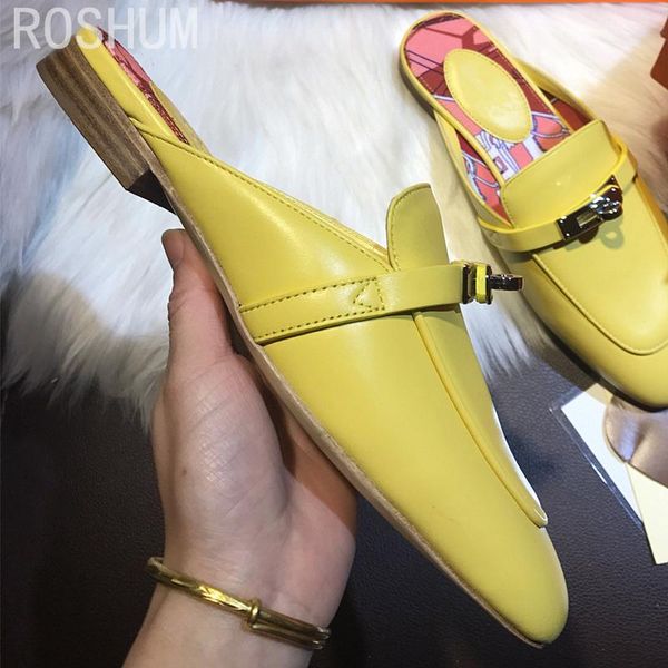 

sandals summer color flat designer mules women with metal buckle lock decoration luxury shoes slippers, Black