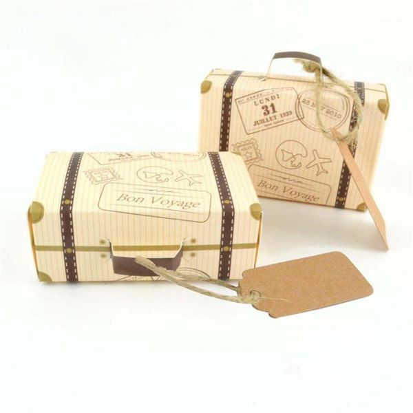 Confezioni regalo 20/30/50 pezzi Mini valigia Contenitore di caramelle con targhetta semplice Battesimo Favore Compleanno Nato Dolci Imballaggio Scatole di carta per aeroplani