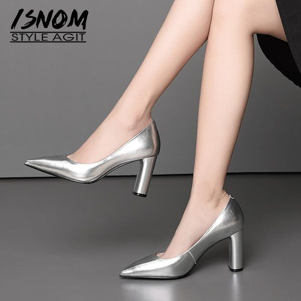 

dress shoes isnom genuine leather women pumps pointed toe footwear office court female fashion shallow woman 2021 spring, Black