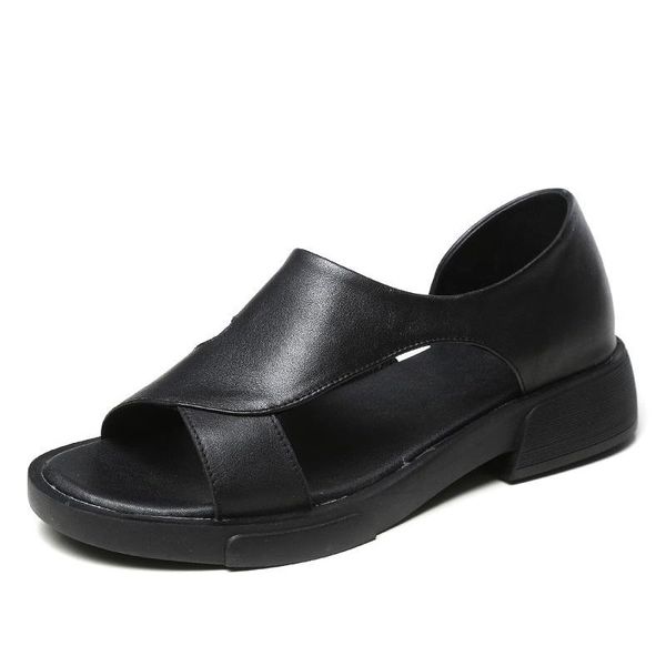 

fashion summer shoes women sandals lady open toe genuine cow leather slip on flat heel lazy female sandalias mujer, Black