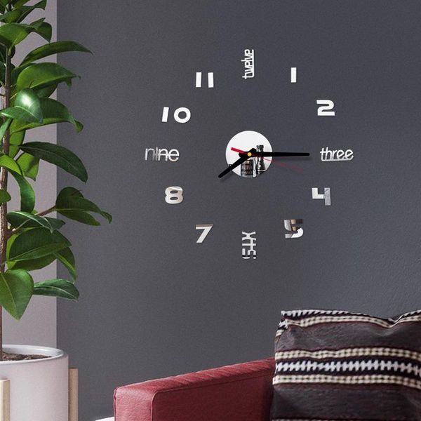 

wall clocks 3d digital clock acrylic diy metal decorations living room home decor sticker modern design