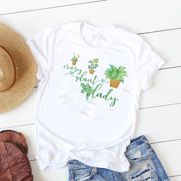 

women's t-shirt 2021 women shirt short sleeve summer crazy plant lady printed female womens t graphic tshirt, White