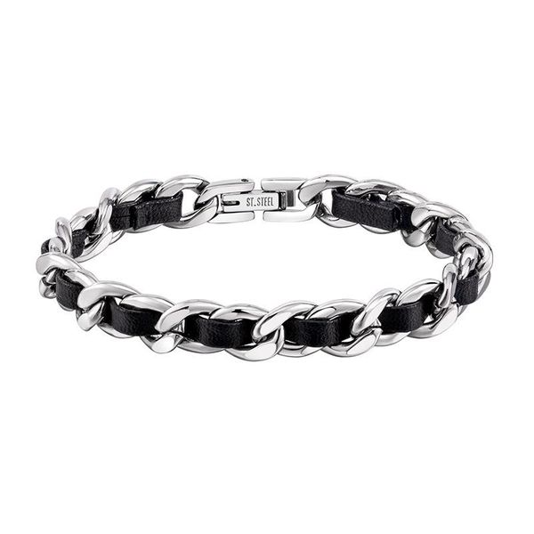 

link, chain men stainless steel bracelet male leather jewellery, Black