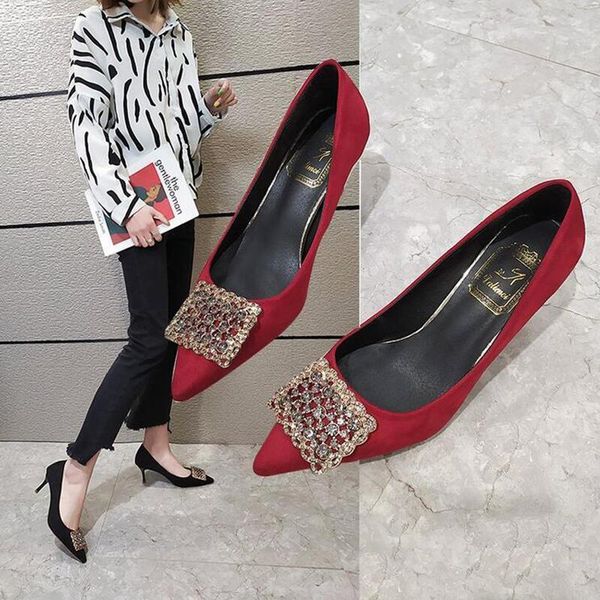 

dress shoes office ol pointed high-heeled women 2021 spring casual wild comfortable women's rhinestone singles, Black