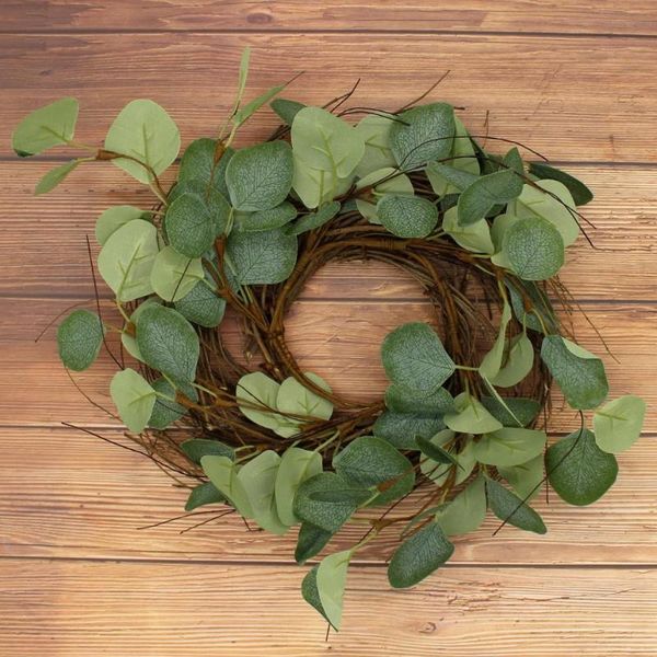 

decorative flowers & wreaths rustic country artificial eucalyptus leaves and twig wreath, year round full green wreath for indoor or outdoor