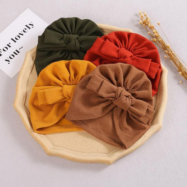 

caps & hats solid color bowknot baby hat turban autumn winter warm infant toddler beanies cap soft elastic born girl boy head wrap bonnet, Yellow