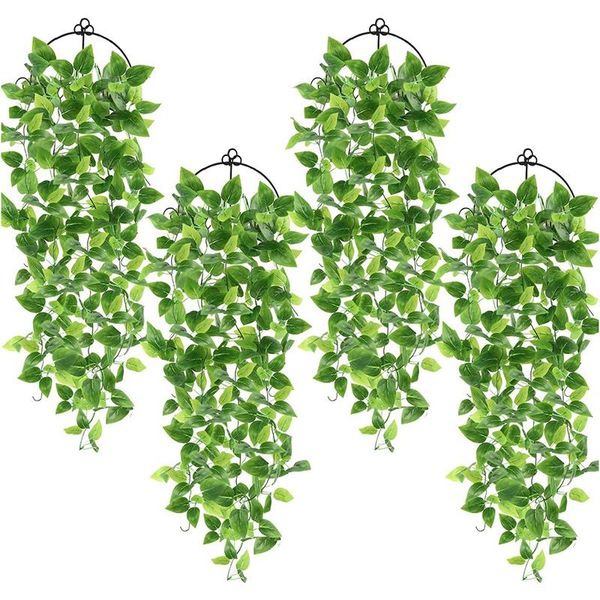 

4pcs artificial hanging plants fake ivy vine for wall home porch garden wedding garland outside (no basket) decorative flowers & wreaths