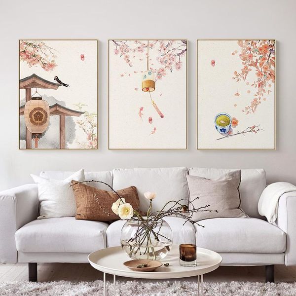 

paintings japanese style landscape posters flowers trees and chimes canvas painting prints wall art pictures for living room home decor