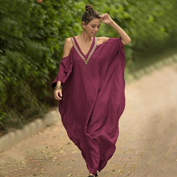 

women's swimwear 2021 beach long dresses loose plus size fashion v neck women swimsuit cover up boho dress, White;black
